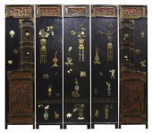 A Chinese Five Panel Hardstone