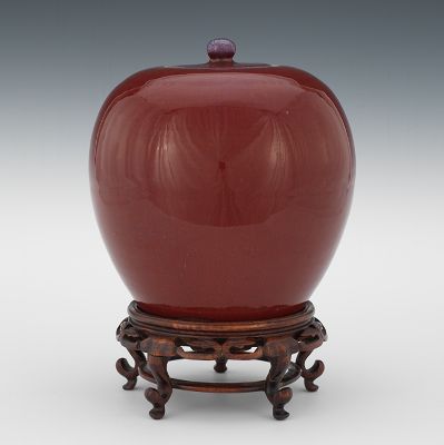 A Chinese Flambe Jar On Stand Of
