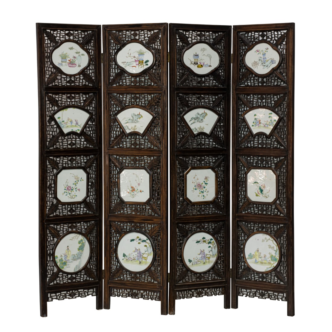 A CHINESE FOUR-PANEL PORCELAIN