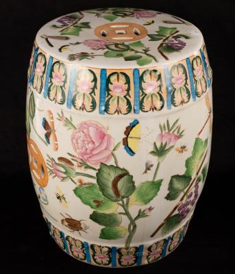 A Chinese garden stool, decorated