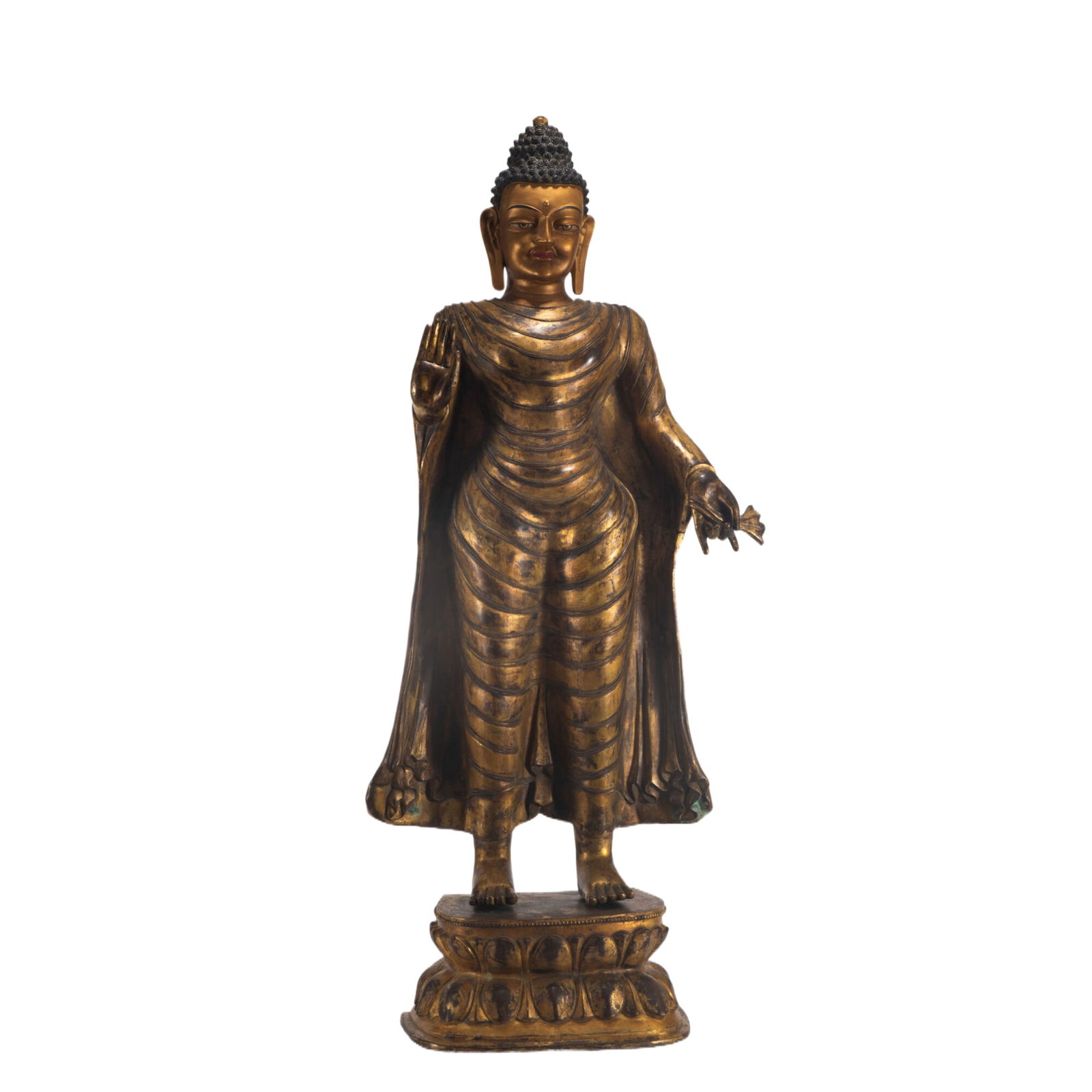 A CHINESE GILT BRONZE STANDING