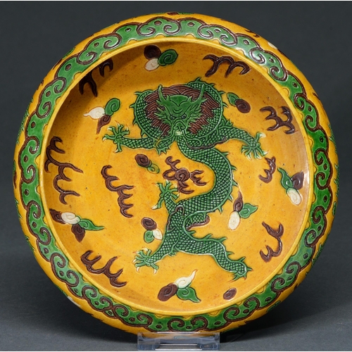 A Chinese green, aubergine and