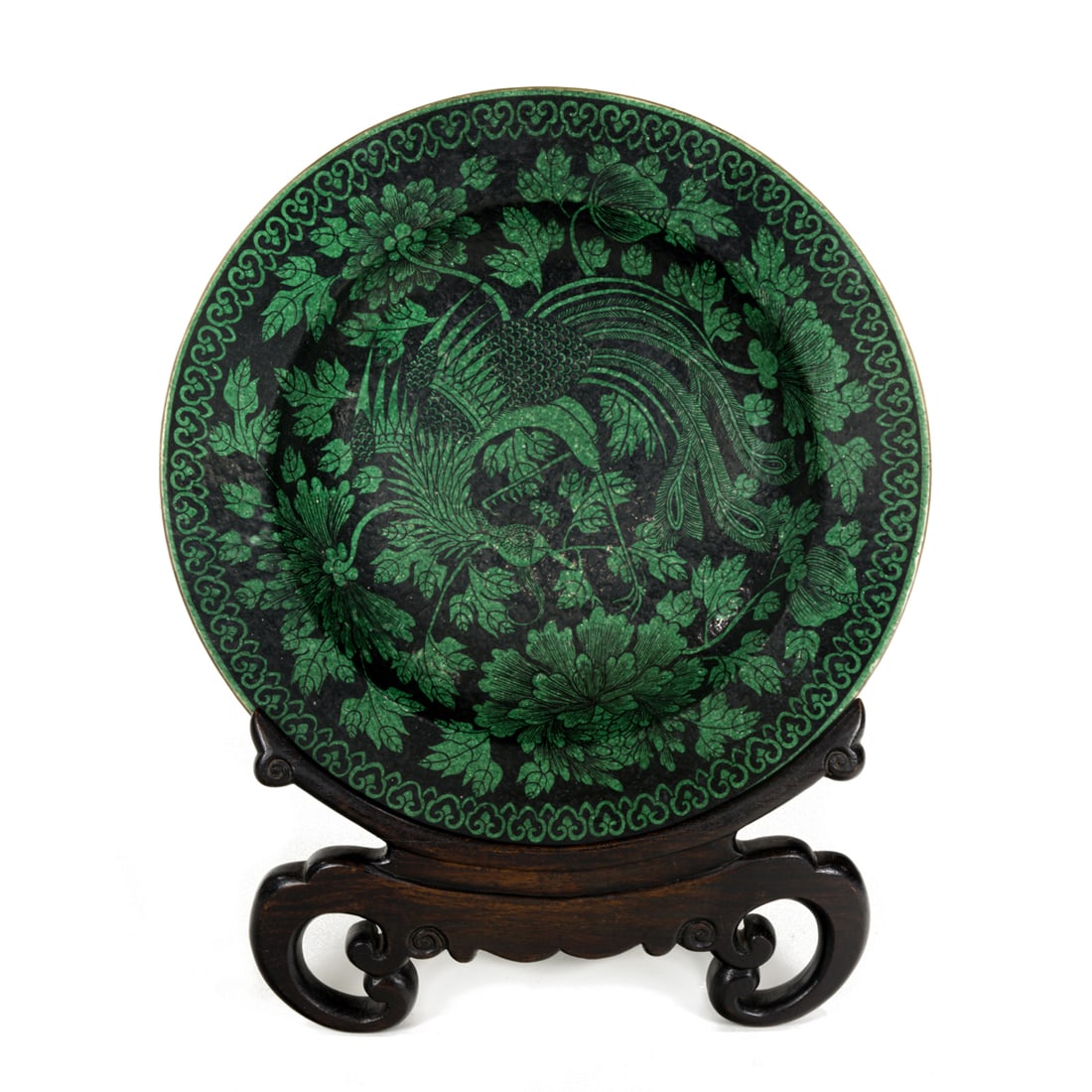 A CHINESE GREEN ENAMELED BLACK