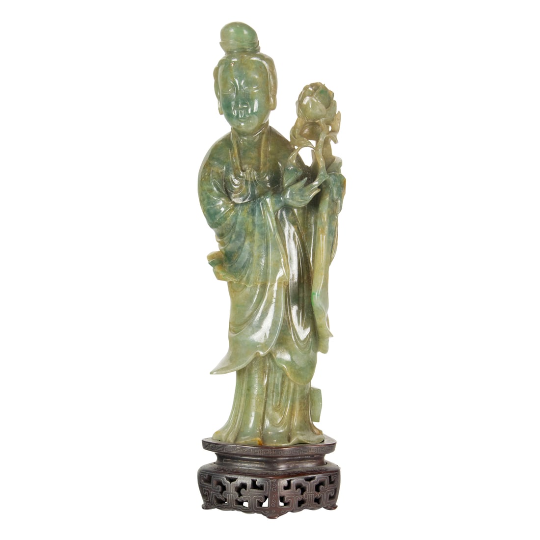 A CHINESE GREEN JADEITE FIGURE OF A