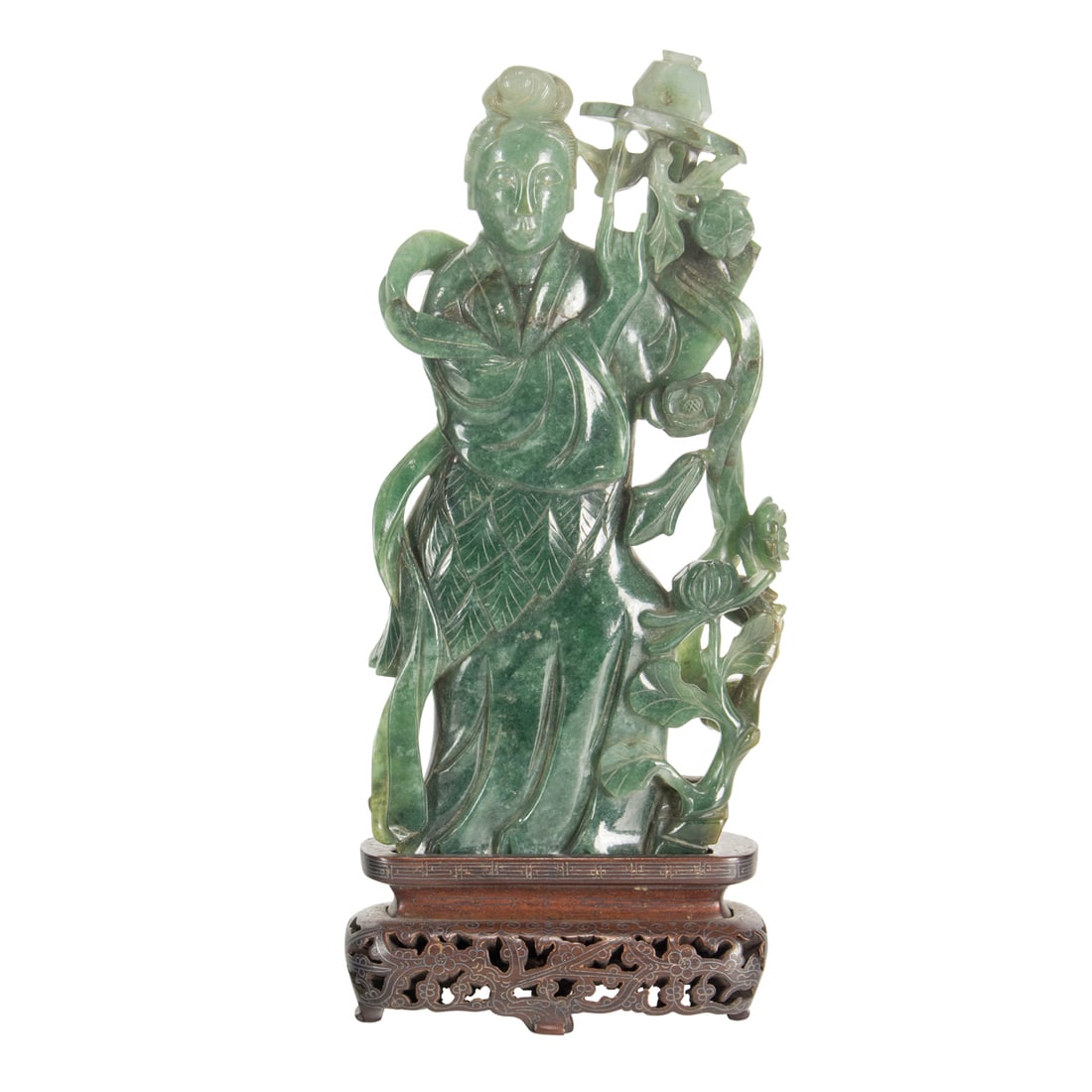 A CHINESE GREEN JADEITE FIGURE OF