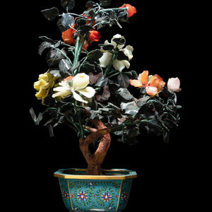 A Chinese Hardstone Peony Tree in A