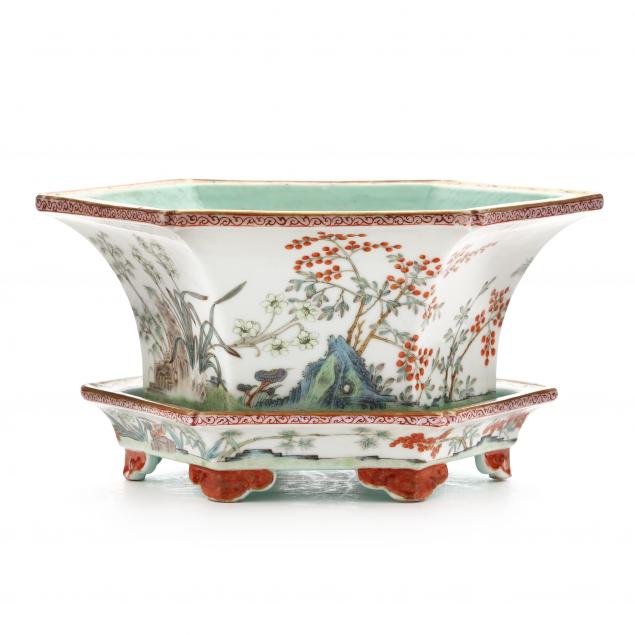 A CHINESE HEXAGONAL PORCELAIN
