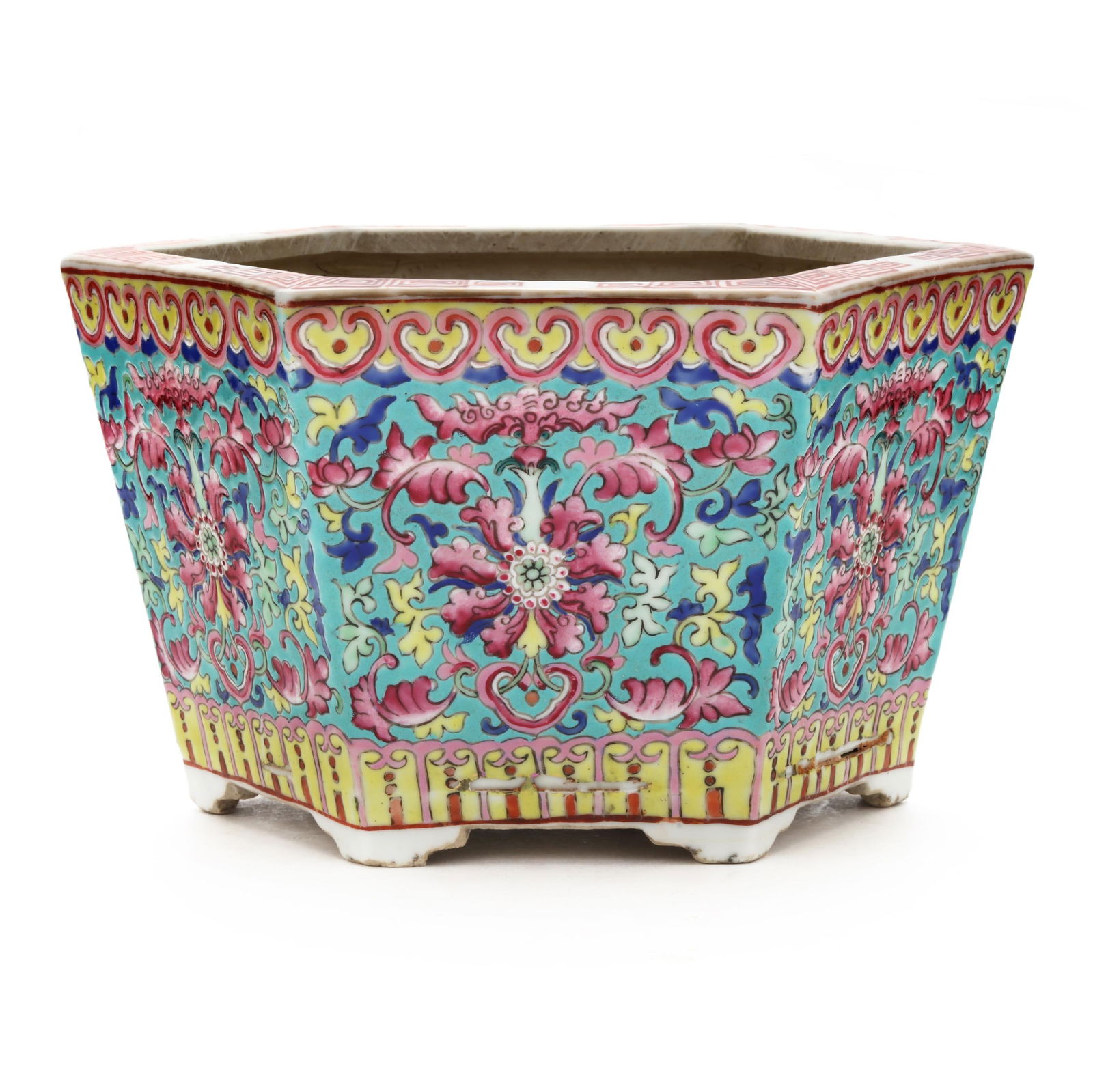 A CHINESE HEXAGONAL PORCELAIN