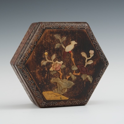 A Chinese Hexagonal Rosewood Carved