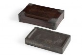 A CHINESE INK STONE AND HARDWO