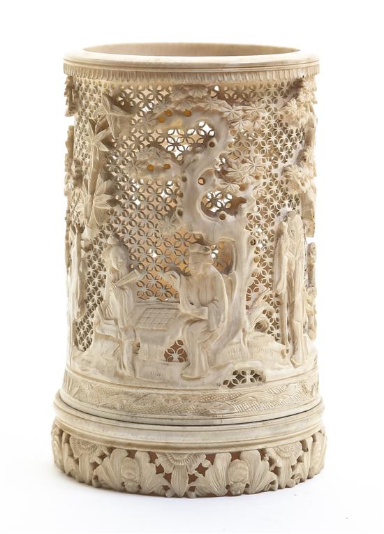 A Chinese Ivory Brush Pot having