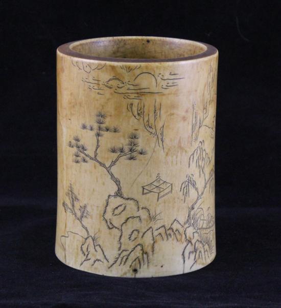 A Chinese ivory brush pot 19th /