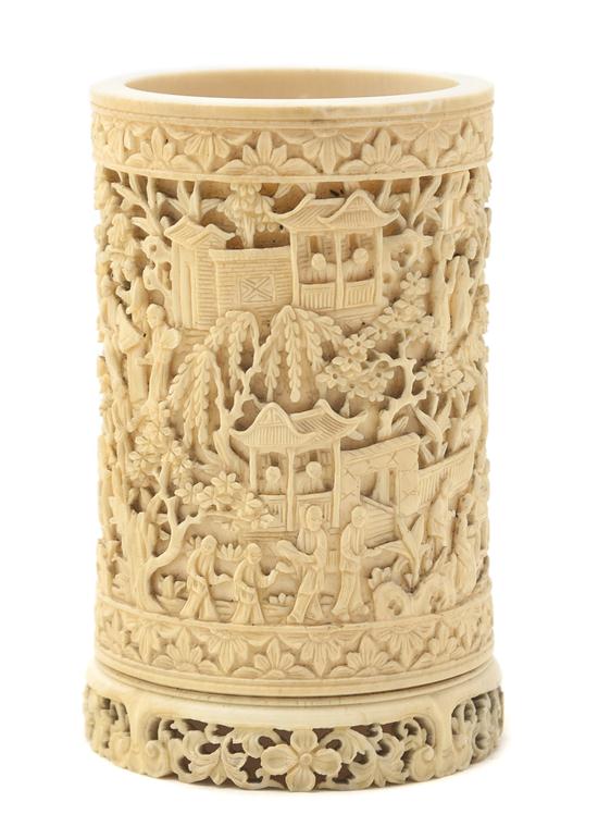 A Chinese Ivory Brushpot having