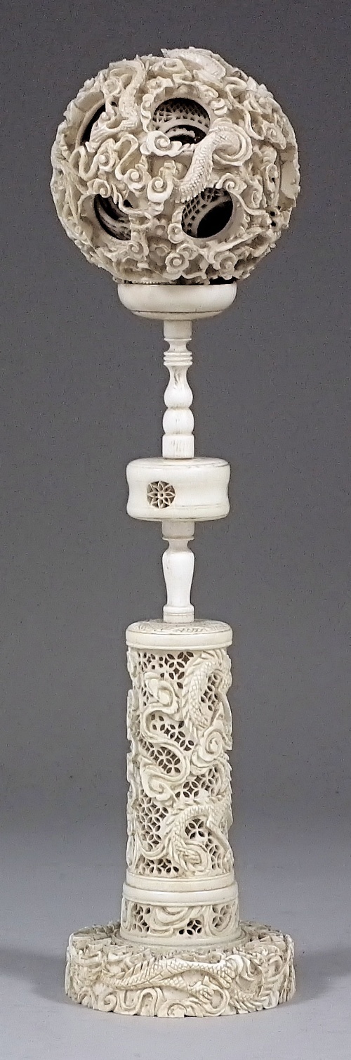 A Chinese ivory puzzle ball