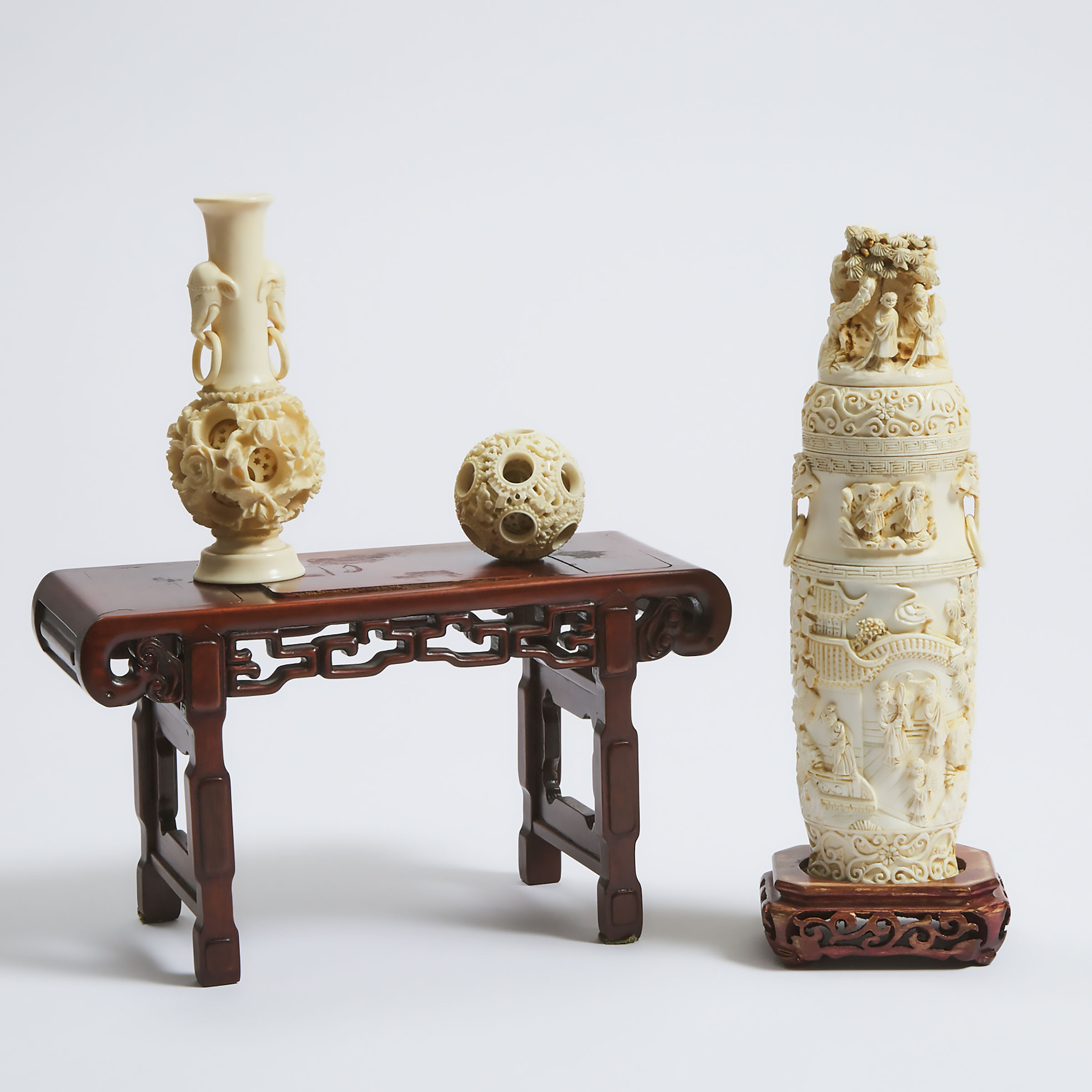A Chinese Ivory Vase and Cover,