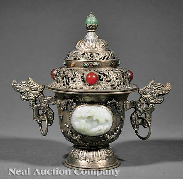 A Chinese Jade and "Jewel" Inset