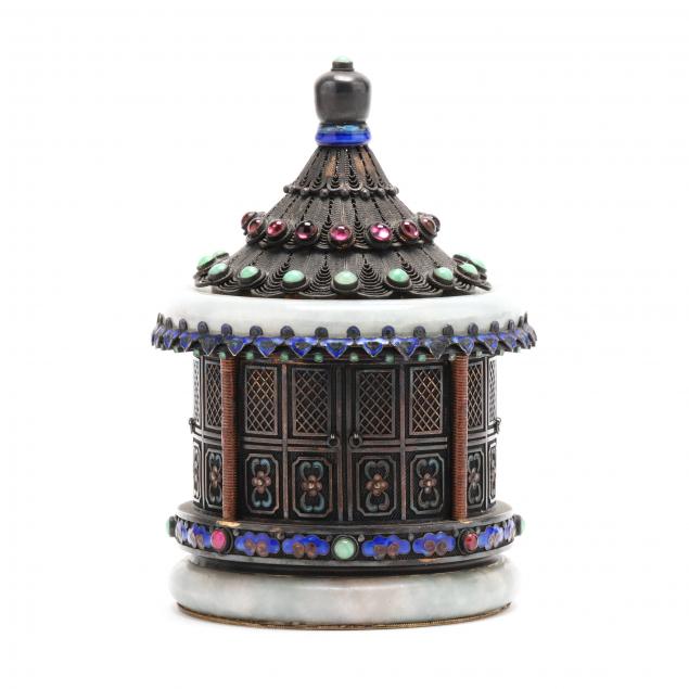 A CHINESE JADE MOUNTED SILVER