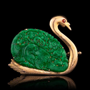 A Chinese Jadeite 'Swan' Brooch
