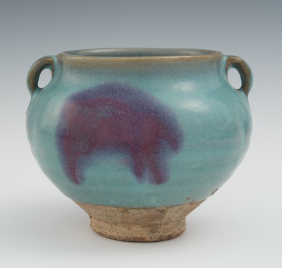 A Chinese Jun Ware Handled Jar Blue