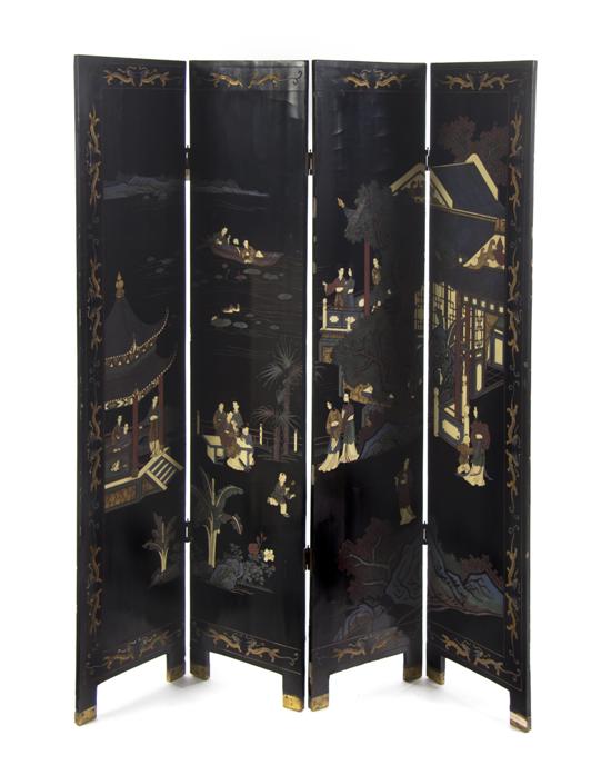 A Chinese Lacquer Four-Panel