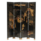 A CHINESE LACQUERED FOUR PANEL