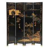 A CHINESE LACQUERED FOUR PANEL