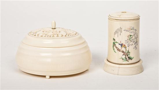 A Chinese Lidded Ivory Circular Box