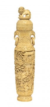 *A Chinese Lidded Ivory Vase o