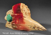 A Chinese Malachite Inset Horn