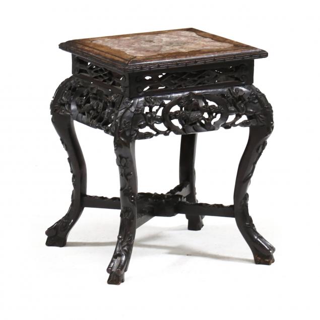 A CHINESE MARBLE INSET CARVED