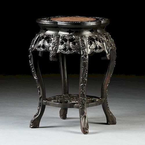 A CHINESE MARBLE TOPPED CARVED