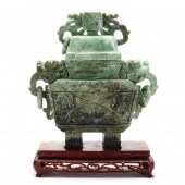 A CHINESE MARBLED GREEN SOAPST