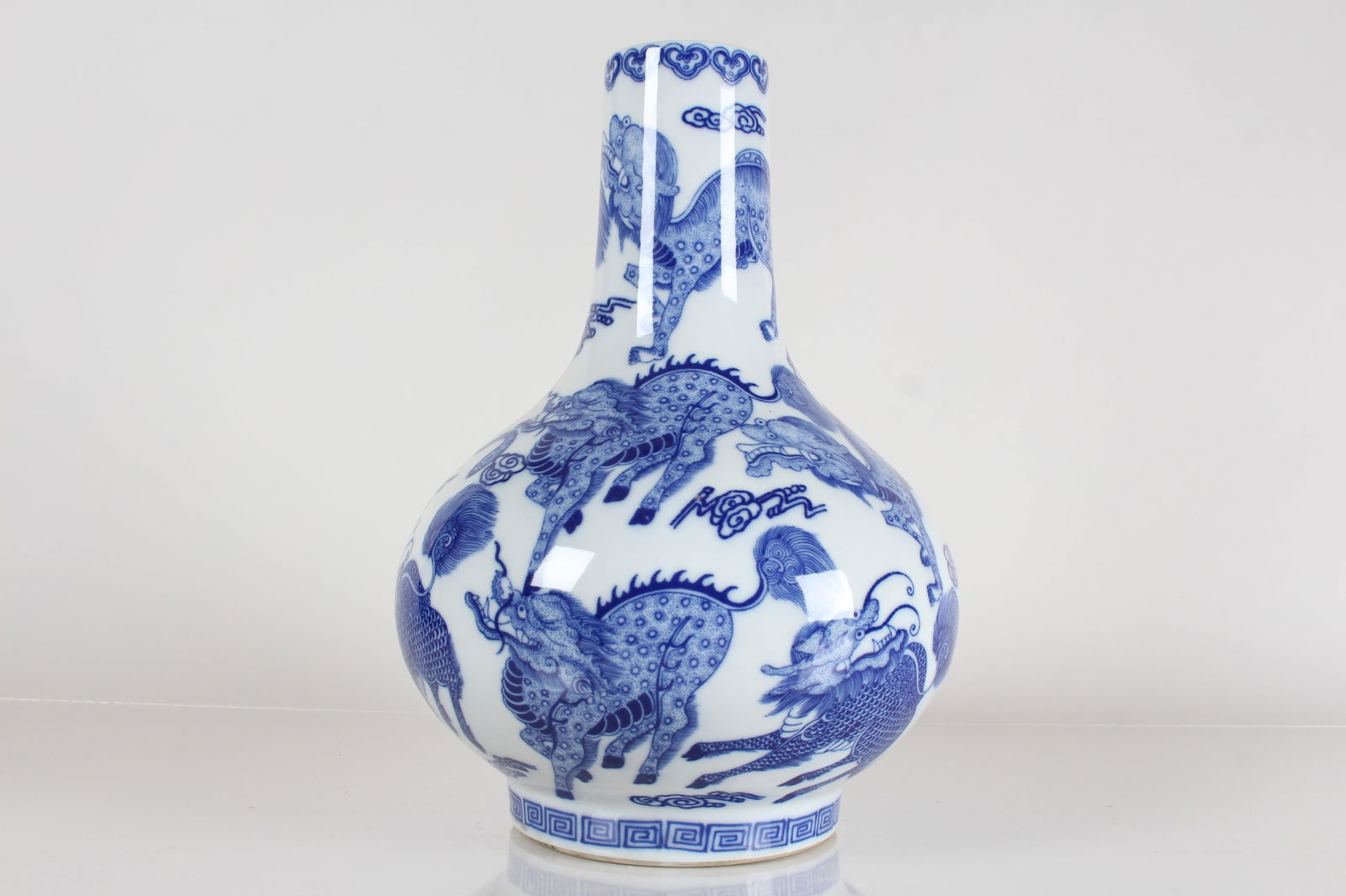 A CHINESE MYTH-BEAST BLUE AND WHITE
