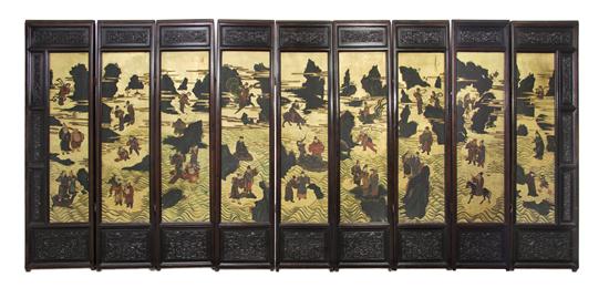 A Chinese Nine-Panel Lacquer Gilt