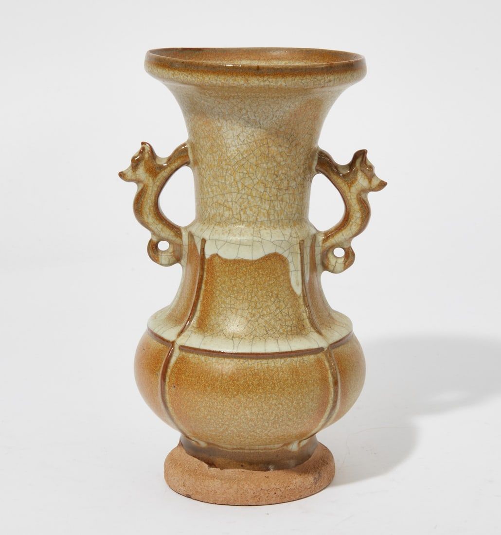 A CHINESE OLIVE CRACKLE GLAZED