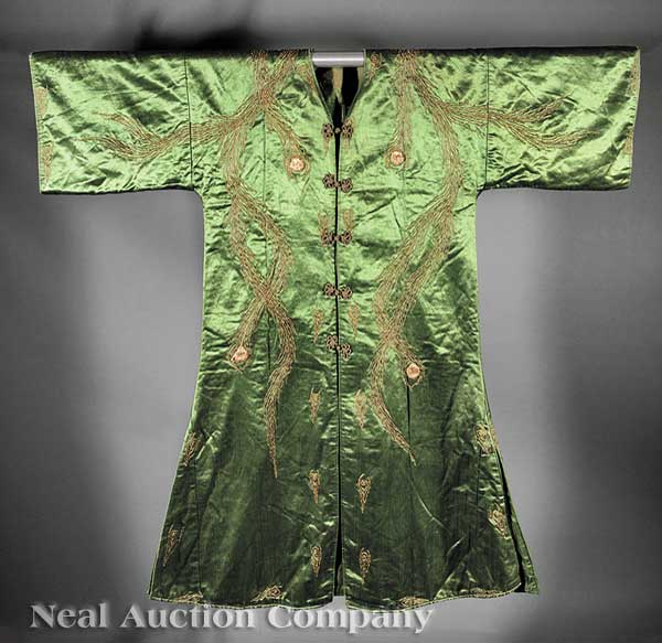 A Chinese Padded Green Silk Surcoat