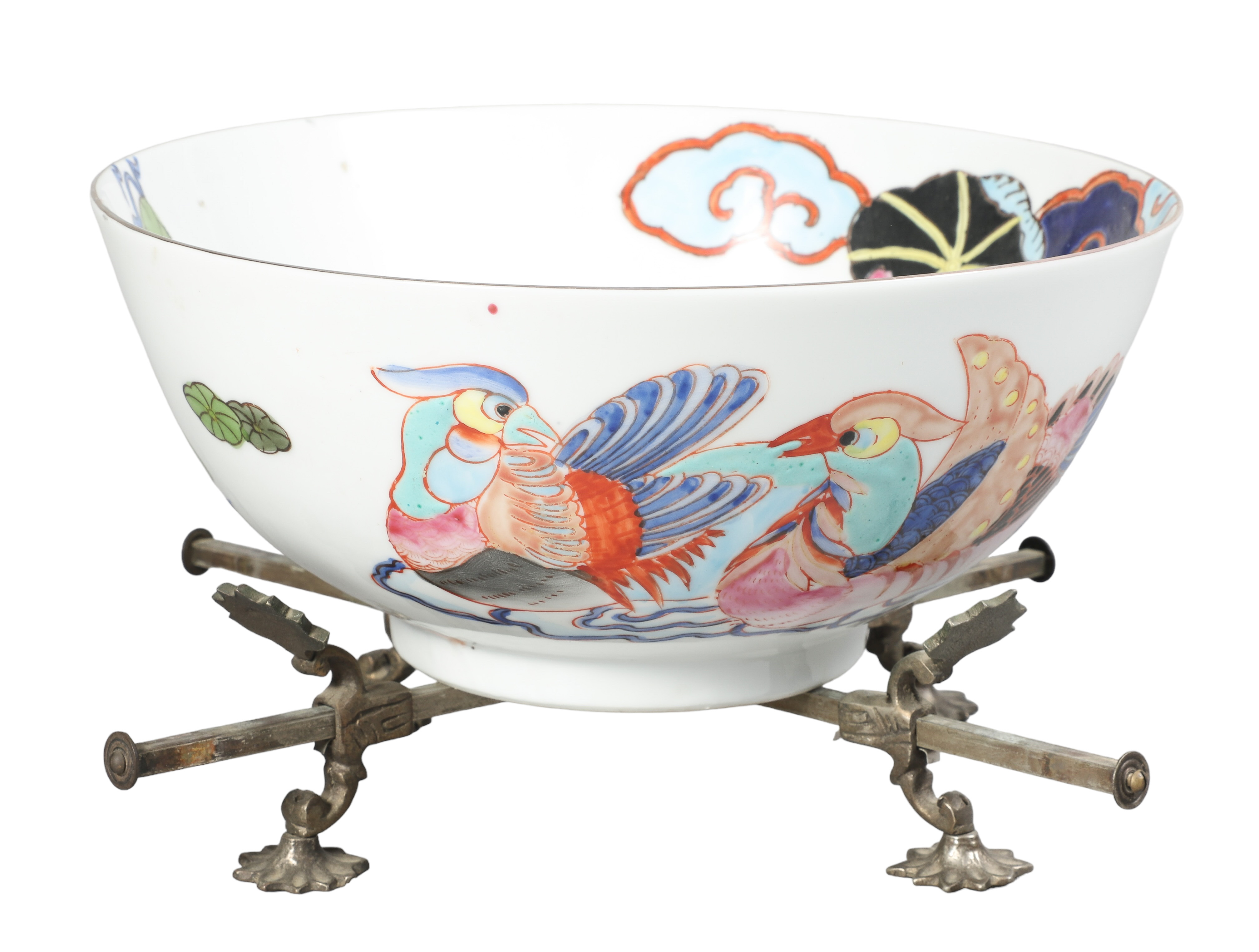 A Chinese painted bowl on stand, in