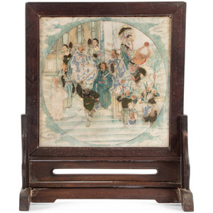 A Chinese Painted Hardstone Inset