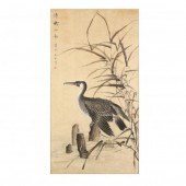 A CHINESE PAINTING OF A CORMOR