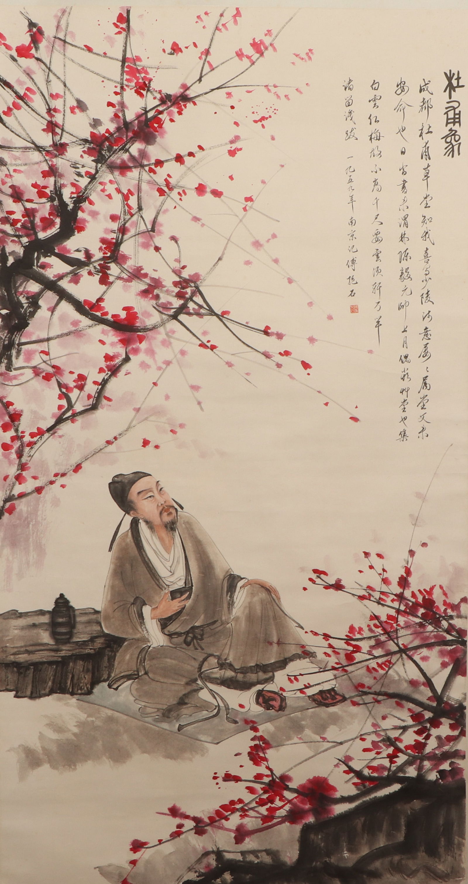 A CHINESE PAINTING OF DUFU SIGNED