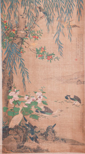 A CHINESE PAINTING OF FLOWERS