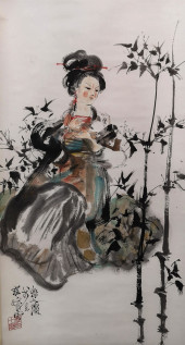 A CHINESE PAINTING OF LADY AND