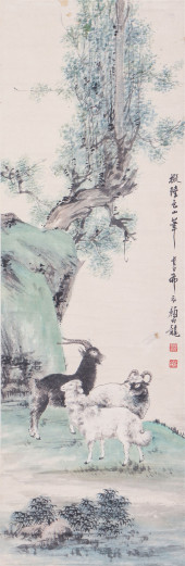 A CHINESE PAINTING THREE GOATS