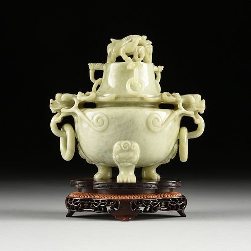 A CHINESE PALE GREEN HARDSTONE