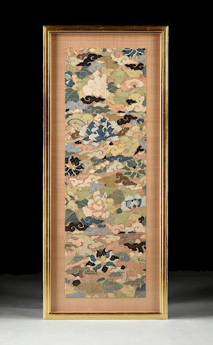 A CHINESE POLYCHROME SILK FLORAL