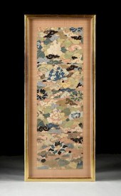 A CHINESE POLYCHROME SILK FLOR