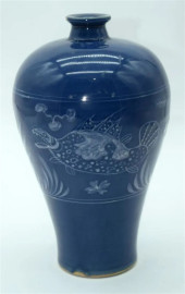 A CHINESE PORCELAIN BLUE GLAZE