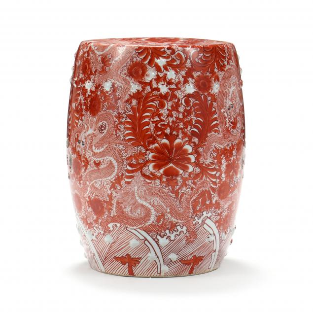 A CHINESE PORCELAIN STOOL WITH IRON