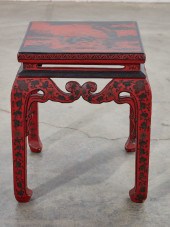 A CHINESE RED AND BLACK PAINTE