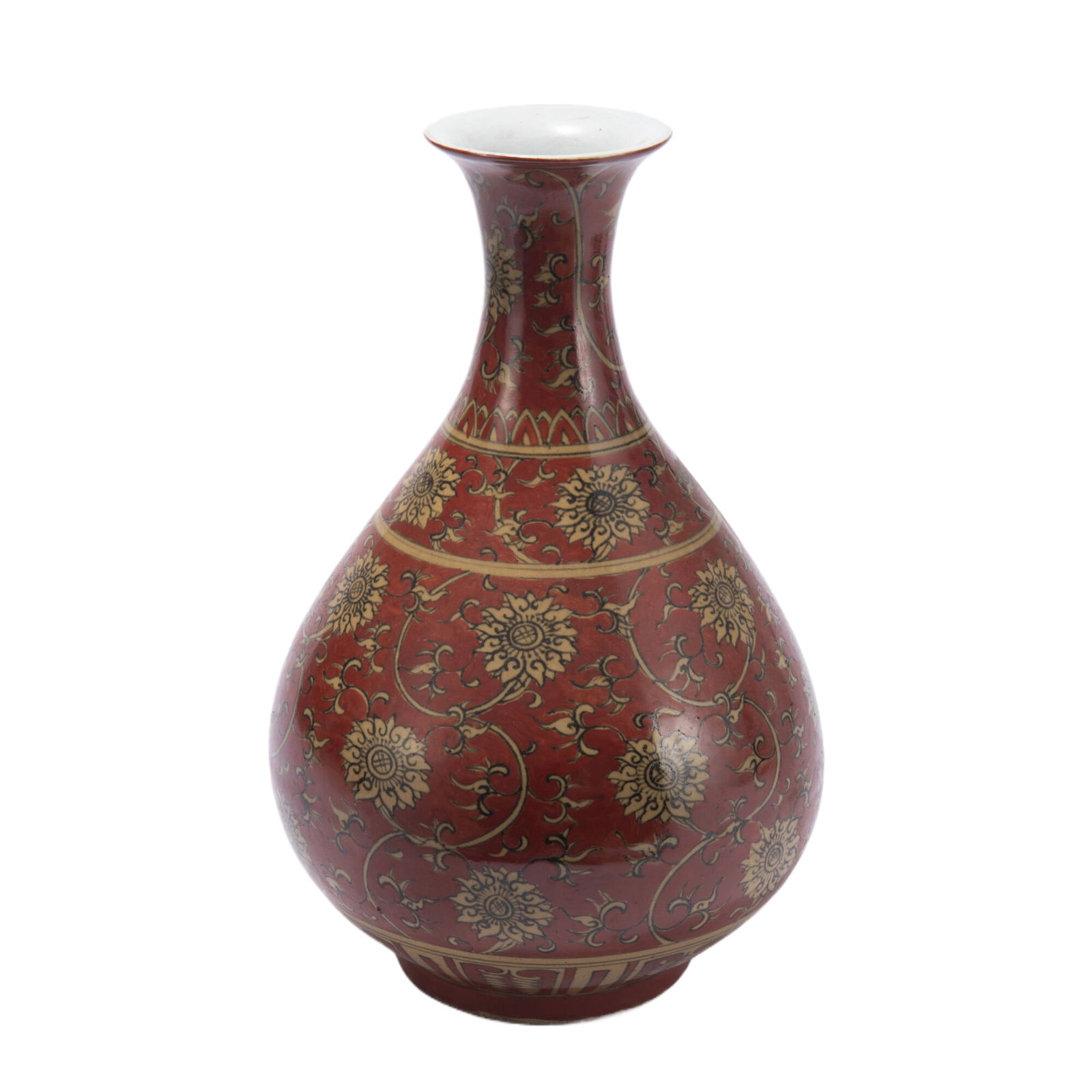 A CHINESE RED AND YELLOW ENAMELED
